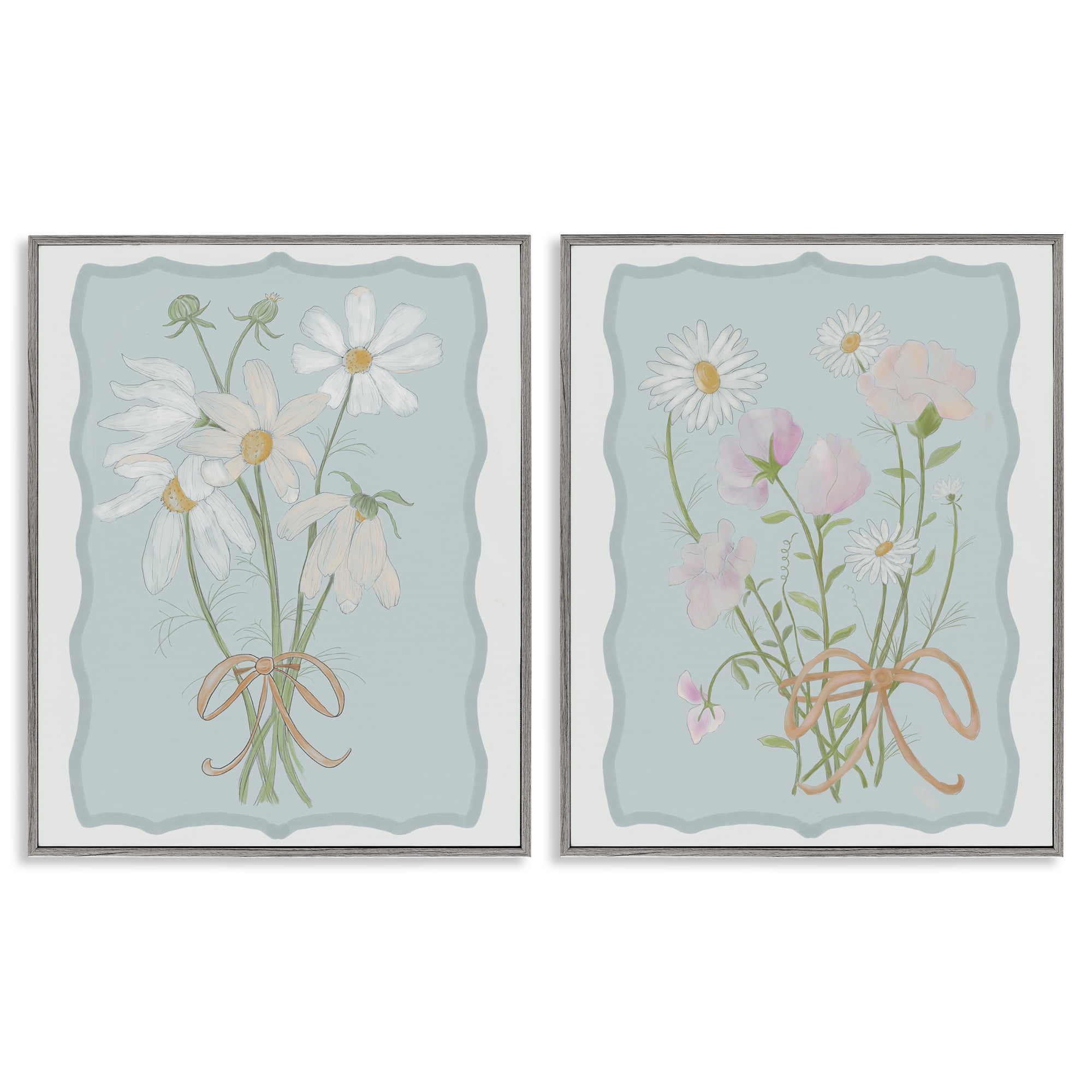 Vintage Spring Clippings 2 Piece Gray Framed Giclee Art Set, design by Leslie Hermosa