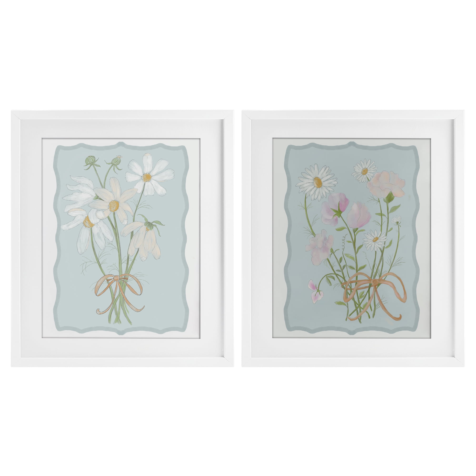 Vintage Spring Clippings 2 Piece White Framed Print Under Glass Set, design by Leslie Hermosa
