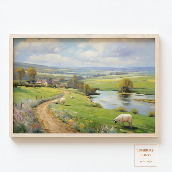 Vintage Spring Countryside Path Sheep Pasture Rustic Wall Art, Stretched Canvas 16x20in