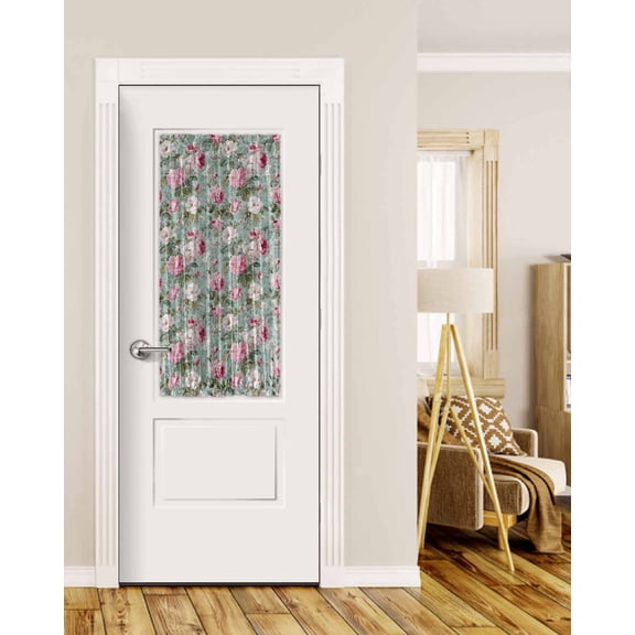 Vintage Spring Floral Blackout Curtains, French Door Curtains for Door Window, Botanical Summer Pink Green Privacy Drapery for Patio/Sidelight Doors, 1 Panel with Tieback, 25 x 40 Inches