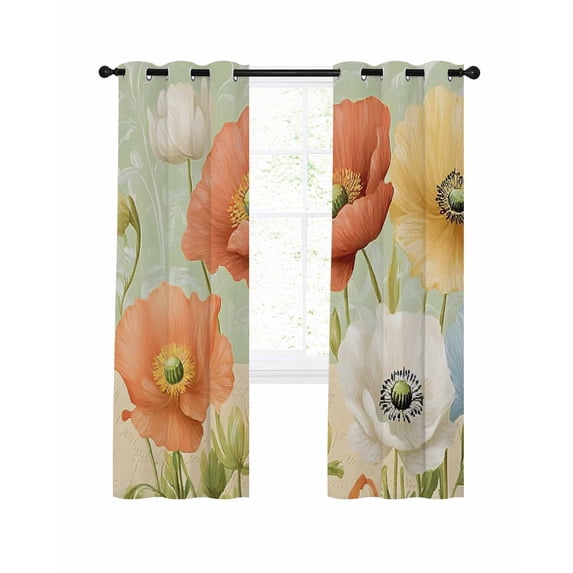 Vintage Spring Floral Blackout Curtains, Light Blocking Print Window Curtains, Watercolor Farmhouse Summer Botanical Thermal Insulated Window Drapes for Living Room 2 Panels, 104"W x 96"L