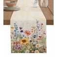 thumbnail image 1 of Vintage Spring Floral Burlap Cotton Table Runner 18x72 Inches Long, Summer Botanical Watercolor Flowers Farmhouse Table Runners, Outdoor Dining Tablecloths Decor for Baby Shower/Party/Wedding, 1 of 6