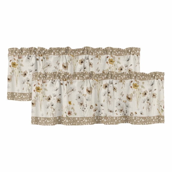 Vintage Spring Floral Curtain Valances for Windows, Kitchen Valance Window Treatments Panel 2 Pack, Farmhouse Botanical Rustic Rod Pocket Short Curtains for Bathroom Bedroom 42 x 12 Inch