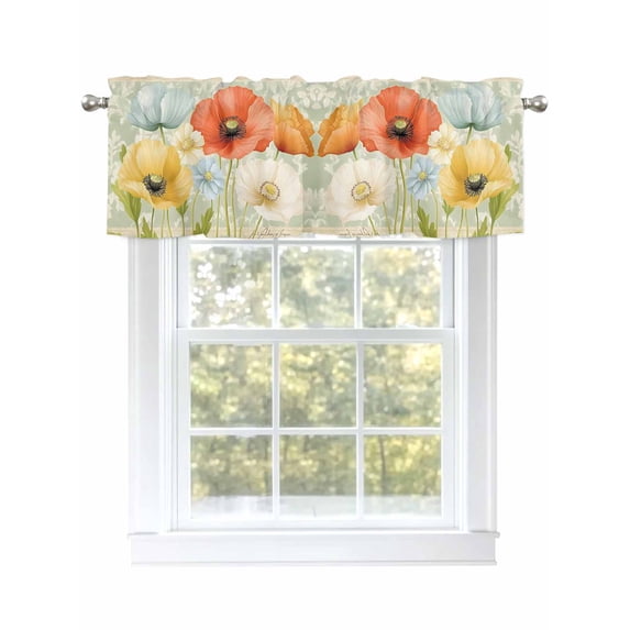 Vintage Spring Floral Curtain Valances for Windows, Watercolor Pastoral Summer Botanical Kitchen Valance Window Treatment, Light Filtering Block Curtains for Bathroom/Bedroom/Living Room 42'' x 12''