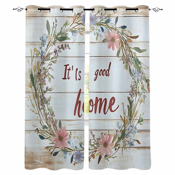 Vintage Spring Floral Kitchen Curtains Retro Summer Flower Cafe Short Curtains for Bathroom Blackout Window Curtain Grommet Small Window Treatment Tier Drapes for Bedroom Living Room 52"x45"x2