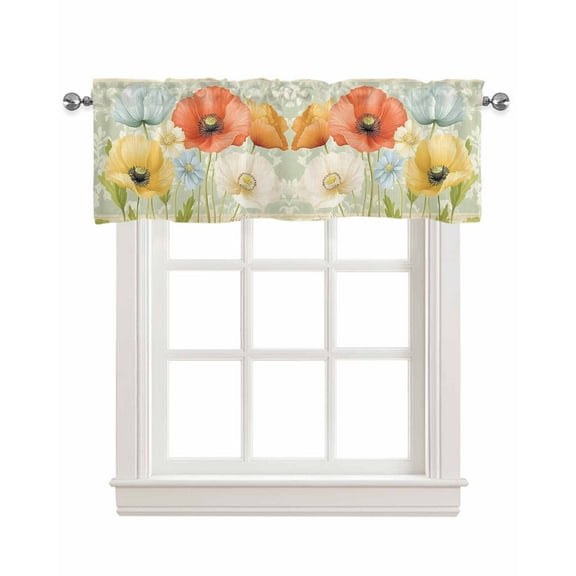 Vintage Spring Floral Kitchen Valances for Windows Farmhouse Linen Window Valance Curtain for Living Room Window Treatment Watercolor Pastoral Summer Botanical Valance Rod Pocket Topper, 60 x 18 Inch