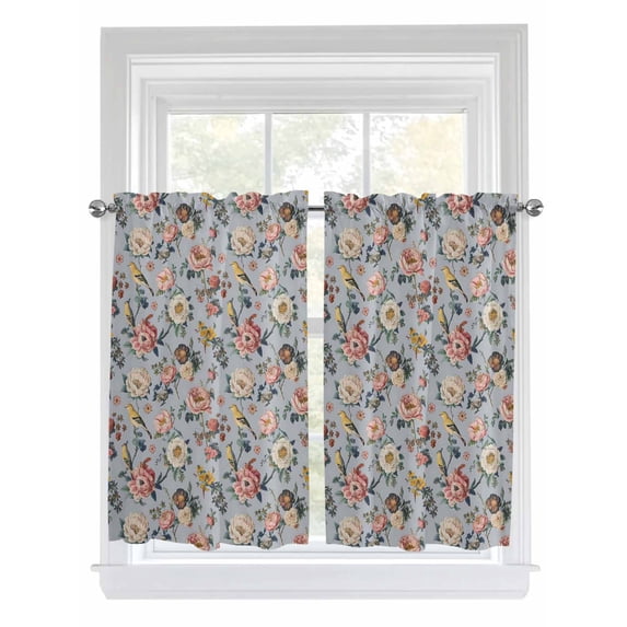 Vintage Spring Floral Living Room Curtains 2 Panel, Farmhouse Flowers Blue Vintage Cafe Window Treatment, Farmhouse Bedroom Bathroom Kitchen Curtains Drapes 104"x45"