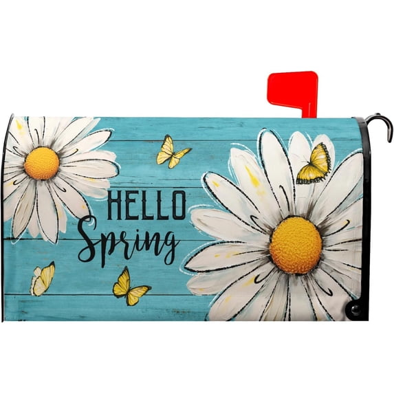 Vintage Spring Floral Mailbox Cover Magnetic Standard Size 25x21 Inch Daisy Flowers Mailbox Cover Spring Holiday Mailbox Cover Decorations Teal Mailbox Wrap Post Letter Box Cover for Outside