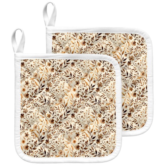 Vintage Spring Floral Pot Holders for Kitchen Heat Insulation Potholder, Kitchen Pot Holders Sets Washable Oven Hot Pads Terry Cloth Trivet for Cooking Baking Farmhouse Botanical Leaves 2 Pack