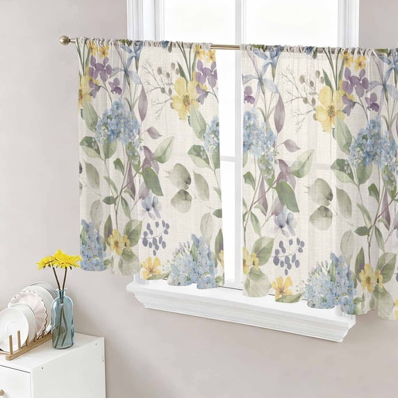 Vintage Spring Floral Sheer Curtains 45 Inch Length 2 Panels Set Window Treatments, Farmhouse Flowers Rustic Rod Pocket Semi Curtains for Living Room/Bedroom/Kitchen Décor, 104"W x 45"L