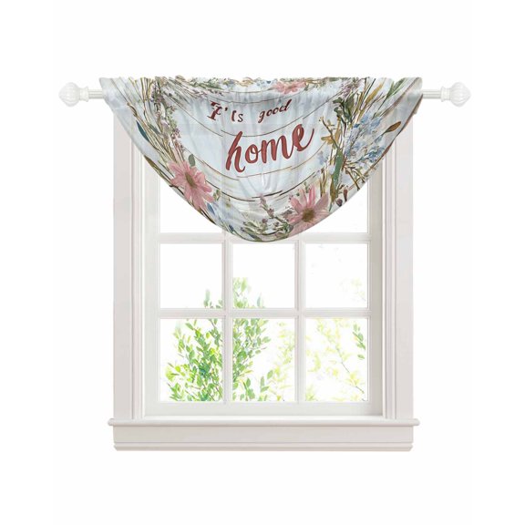 Vintage Spring Floral Sheer Waterfall Valance Curtains for Window, Retro Summer Flower Rod Pocket Sheer Topper Swag Curtains for Living Room, Kitchen 38.5"W x 47.2"L, 1 Panel