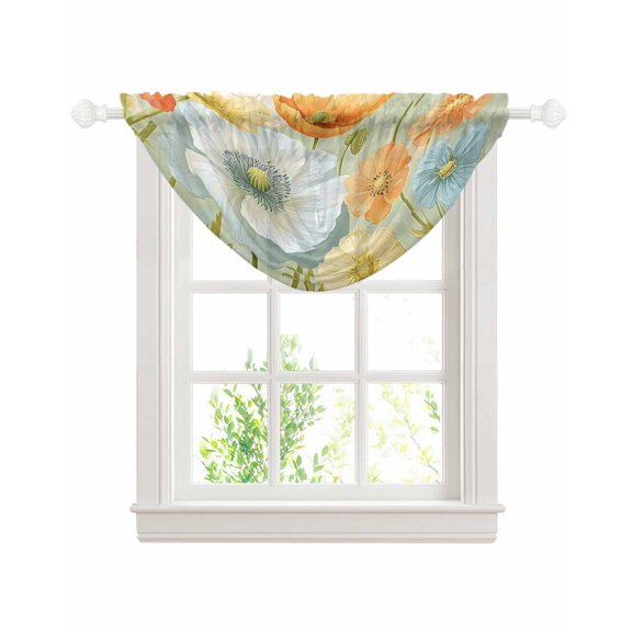 Vintage Spring Floral Sheer Waterfall Valance Curtains for Window, Watercolor Elegant Summer Botanical Rod Pocket Sheer Topper Swag Curtains for Living Room, Kitchen 38.5"W x 47.2"L, 1 Panel