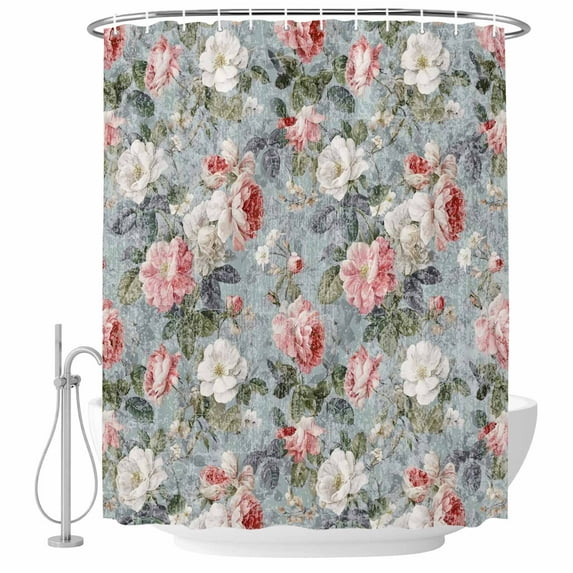 Vintage Spring Floral Shower Curtain Set - 72" x 78" Washable Bathtub Curtain with 12 Hooks, Summer Botanical Watercolor Waterproof Fabric Stall Shower Curtains for Bathroom/Bathtub Décor