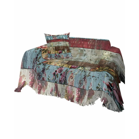 Vintage Spring Floral Sofa Couch Covers for Dogs, Washable Sofa Throw Cover Single Slipcovers for Armchair with Tassels, Farmhouse Ethnic Flowers Couch Protector Towel Blanket M 71''x91''