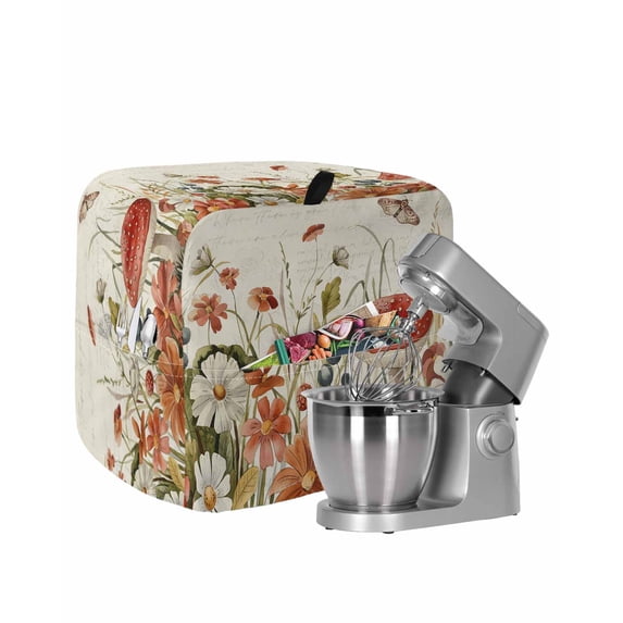Vintage Spring Floral Stand Mixer Dust Cover with Storage Pocket & Handles, Summer Botanical Red Fits All Tilt Head & Bowl Lift Kitchen Appliance Cover Organizer Bag Accessories, 4.5-5 Quart