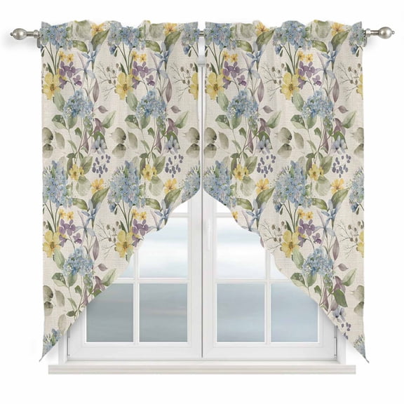 Vintage Spring Floral Swag Curtains for Living Room/Bedroom, Farmhouse Flowers Rustic Swag Kitchen Curtain Valances for Windows, Tier Topper Scalloped Curtain 2 Panels, 72"W x 36"L