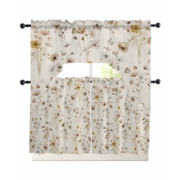 Vintage Spring Floral Swag Curtains for Living Room/Bedroom Windows, Summer Botanical Rustic Kitchen Curtains and Valances Set 36 Inch Length, Light Filtering Swags Valance Curtain Panels