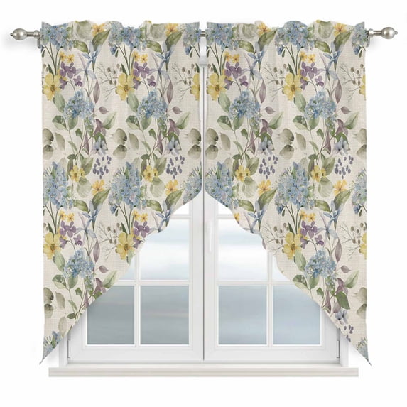 Vintage Spring Floral Swag Valances for Windows, Kitchen Curtains 36 Inch Length 2 Panels Set, Farmhouse Flowers Rustic Short Curtains for Small Windows Rod Pocket Cafe Curtains Drapes 28"x36"