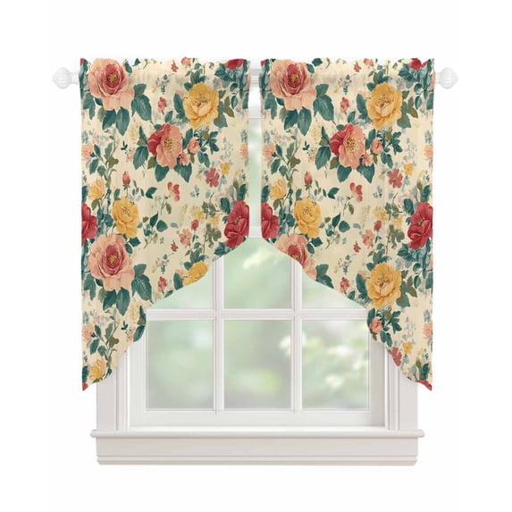 Vintage Spring Floral Swag Valances for Windows, Watercolor Farmhouse Botanical Rod Pocket Sheer Valances for Small Windows, Swag Toppers Light Filtering for Kitchen Living Room 2 Panels 36''x36''
