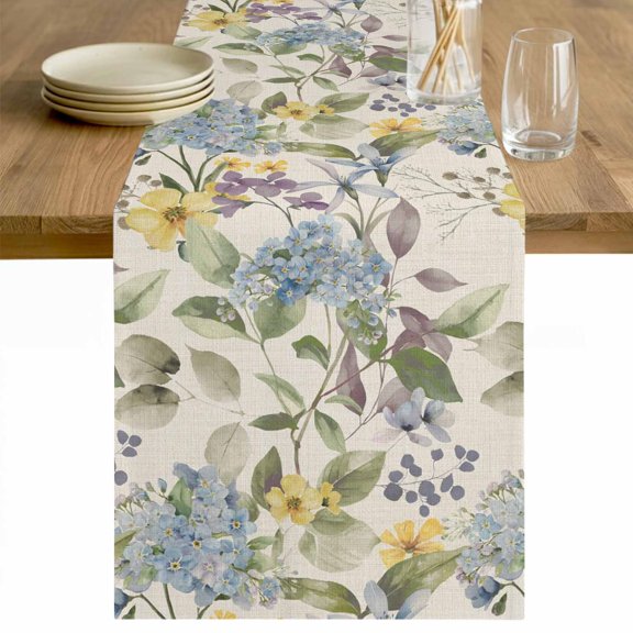 Vintage Spring Floral Table Runner - 90 Inch Long Farmhouse Flowers Rustic Cotton and Linen Blended Dress Scarves Farmhouse Table Runner for Kitchen Dining, Coffee Table, 13" x 90"