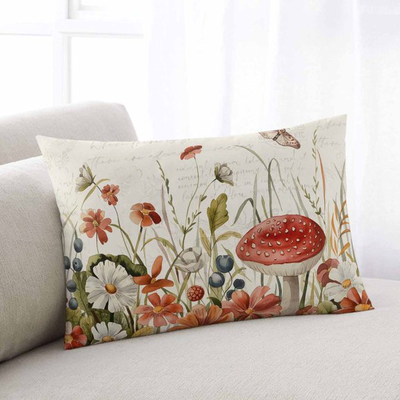 Vintage Spring Floral Throw Pillow Covers, Summer Botanical Red Soft Breathable Pillow Cases with Invisible Zipper for Sleeping, Standard Pillowcases for Couch Bed Sofa Chair 20x26 Inches