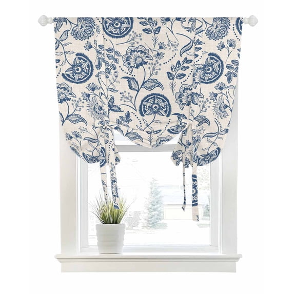 Vintage Spring Floral Tie Up Curtains for Window, Thermal Insulated Balloon Shade Adjustable Rod Pocket Curtains Valance Panels for Kitchen Bathroom Cafe 52 x 63 Farmhouse Summer Botanical Retro
