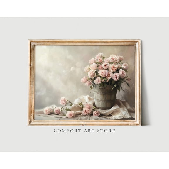 Vintage Spring Flower Print Antique Pastel Easter Painting Farmhouse Decor Muted Pink Floral Wall Art Vintage Spring Botanical Printable Art, Unframed Canvas Size 8x12