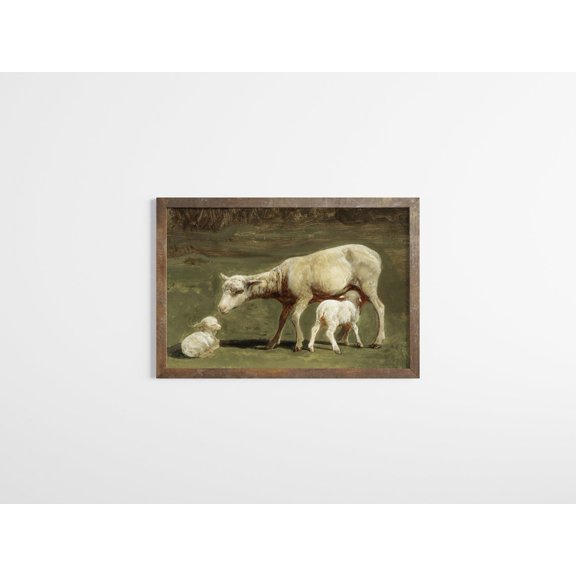 Vintage Spring Lamb Nursery Room Sheep Farmhouse Decor Rustic Country Art, Stretched Canvas 8x10in
