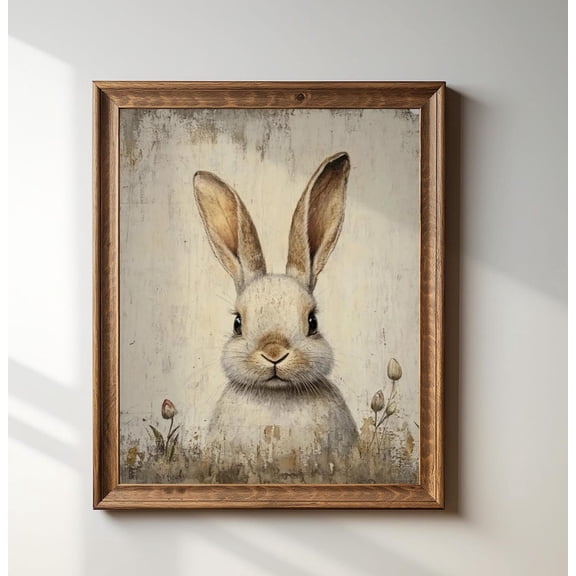 Vintage Spring Rabbit,| Antique Easter Bunny Print, Neutral Spring Decor, Muted Cottagecore Animal Print,,, E175 #341, Unframed Canvas Size 8x12