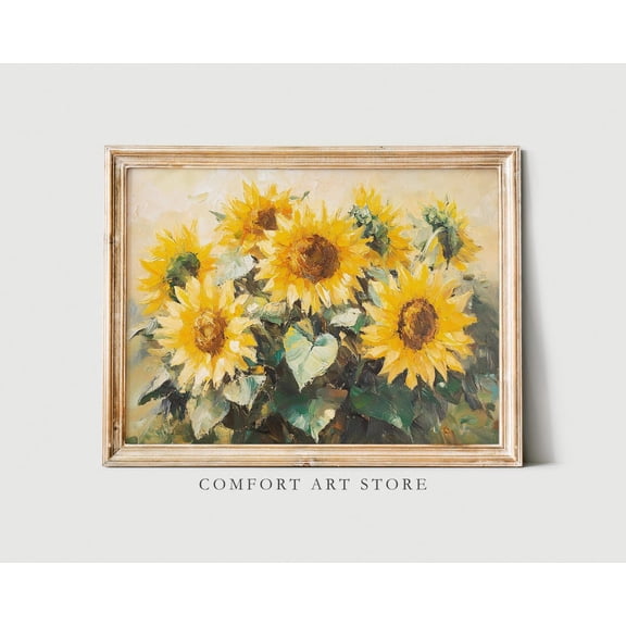 Vintage Spring Sunflower Print Antique Pastel Easter Painting Flower Printable Farmhouse Decor Sunflower Bouquet Wall Art Botanical Art, F207, Unframed Canvas Size 16x24