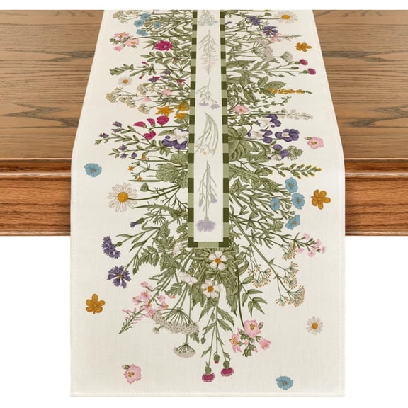 Vintage Spring Table Runner Wildflowers Seasonal Floral Kitchen Dining Table Decoration for Home Party Decor 13x72 Inch