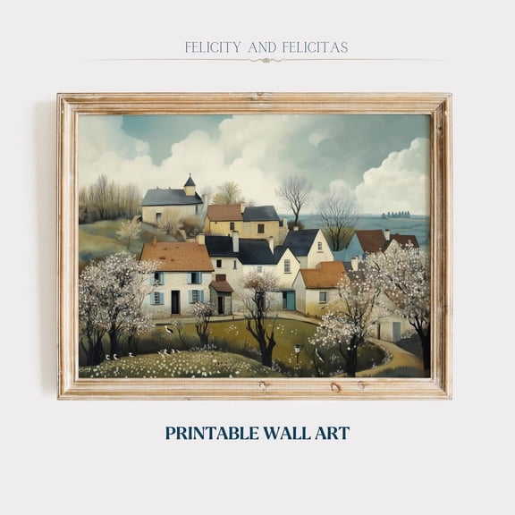 Vintage Spring Wall Art, Retro Spring Landscape Art, Spring Farmhouse Decor, Rural Town Springtime Canva, Wall Art, Modern Wall Decor, 24x36 UNFRAMED