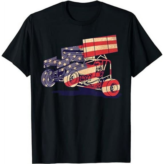 Vintage Sprint Car American Flag Funny Racer Racing Gift Men T-Shirt