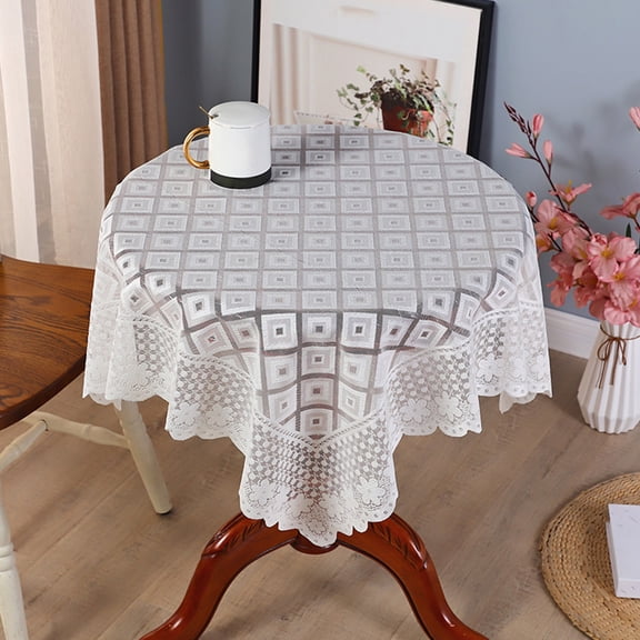 Vintage Square Lace Tablecloth, Crochet Table Cover for Round Coffee Table Furniture, Tablecloths Side Table Cover, Elegant Wedding Home Party Decoration, 35.4 x 35.4 Inch