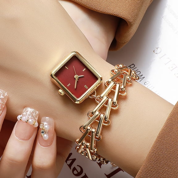 Vintage Square Quartz Ladies Watch, Alloy Thick Chain Bracelet Watch, Wristwatch for Daily and Party