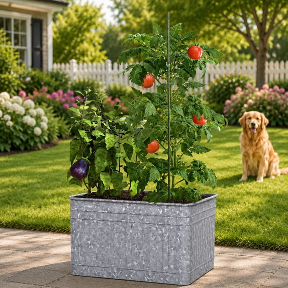 Panacea Raised Garden Kit Vintage Galvanized Steel Square 22 W x 22 D x 18 H