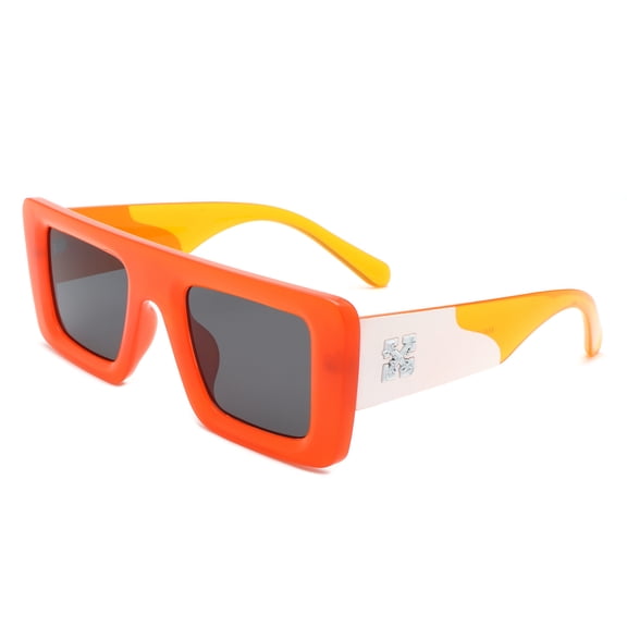 Vintage Square Sunglasses, Orange-Yellow Frame with Dark Gray Lenses & Logo Accent