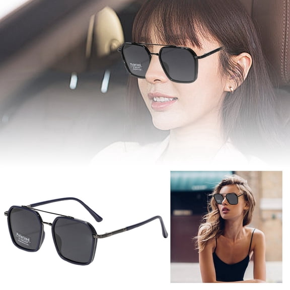 Vintage Square TR90 Polarized Sunglasses Double Bridge Metal Frame UV400 Protection Scratch Resistant for Outdoor Daily Wear