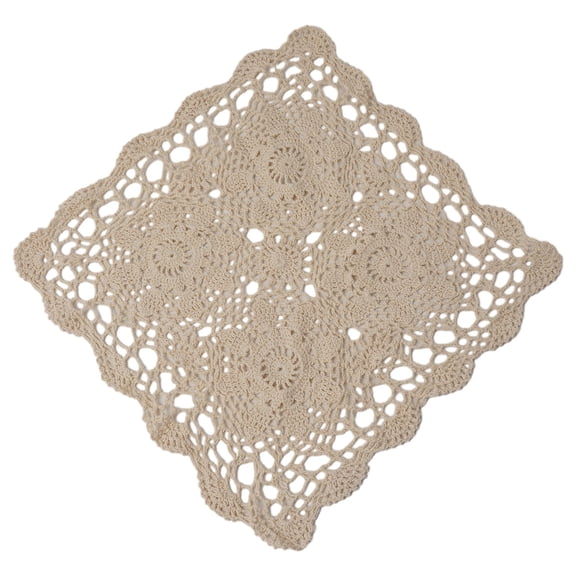 Vintage Square Tablecloth Doily Cotton Lace Crochet Floral Table Cloth Cover Beige 40*40Cm YIWEI