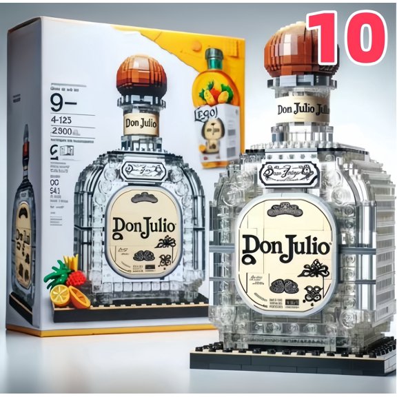 Vintage Square Transparent Tequila Bottle Building Blocks Luxury Bar Desktop Display Ornament, Ages 14+