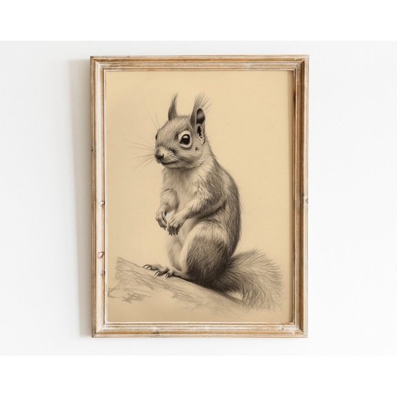 Vintage Squirrel Autumn Print, Farmhouse Decor, Fall Wall Art, Autumn Decor, Autumn Wall Art, Vintage Art Wall Art, Modern Wall Decor, 16x24 UNFRAMED
