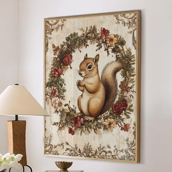 Vintage Squirrel Botanical Wall Art Print, Whimsical Garden Decor