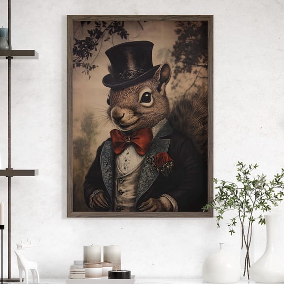 Vintage Squirrel Portrait Wall Art, Victorian Animal Whimsigoth Decor, Unframed Paper Print Size 8x12