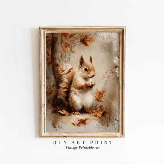 Vintage Squirrel Poster Rustic Autumn Nursery Art Poster, Unframed Size 8x12