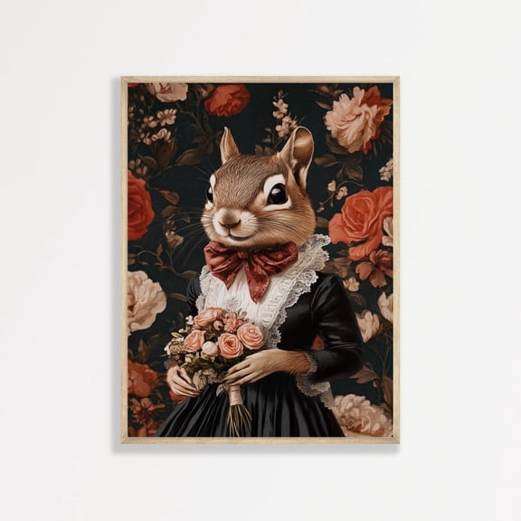 Vintage Squirrel Print Maximalist Moody Wall Art Dark Academia Victorian Decor Funny Rustic Painting