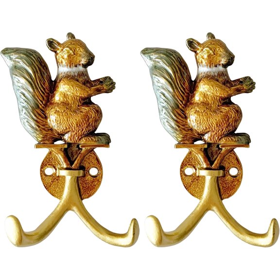 Vintage Squirrel Shaped Decorative Wall Hooks Rack Hangers for Hanging Clothes Coats Towels Keys Hats, 2 Pack Antique Metal Mounted Hook