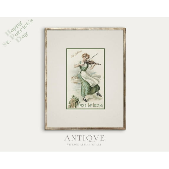 Vintage St. Patrick'S Day Poster, Irish Woman Playing The Fiddle Sketch, Ireland Home Decor, St. Paddy'S Day,714 Home Decor, 8x12 UNFRAMED