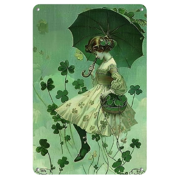 Vintage St. Patrick's Day Metal Sign 8"x12" - Waterproof Wall Art with Angelic Leprechaun &amp; Shamrock Design, Rustic Green Iron Decor for Home, Bar, Cafe, or Garage, Metal Wall Art Decor