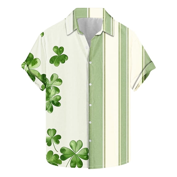 Vintage St Patricks Day Bowling Shirt Men Button Down Hawaiian Shirts Short Sleeve Casual Saint Patricks Day Shirt