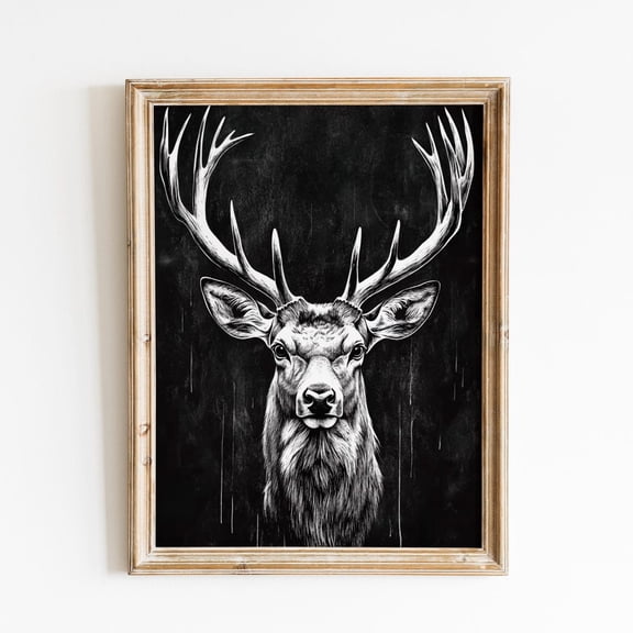Vintage Stag Chalkboard Poster Rustic Deer Wall Art, Unframed Poster